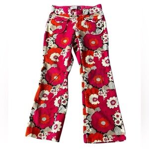 GAP KIDS GIRLS FLORAL CORDUROY BRIGHT PINK BOOT CUT STRETCH PANTS SIZE 6